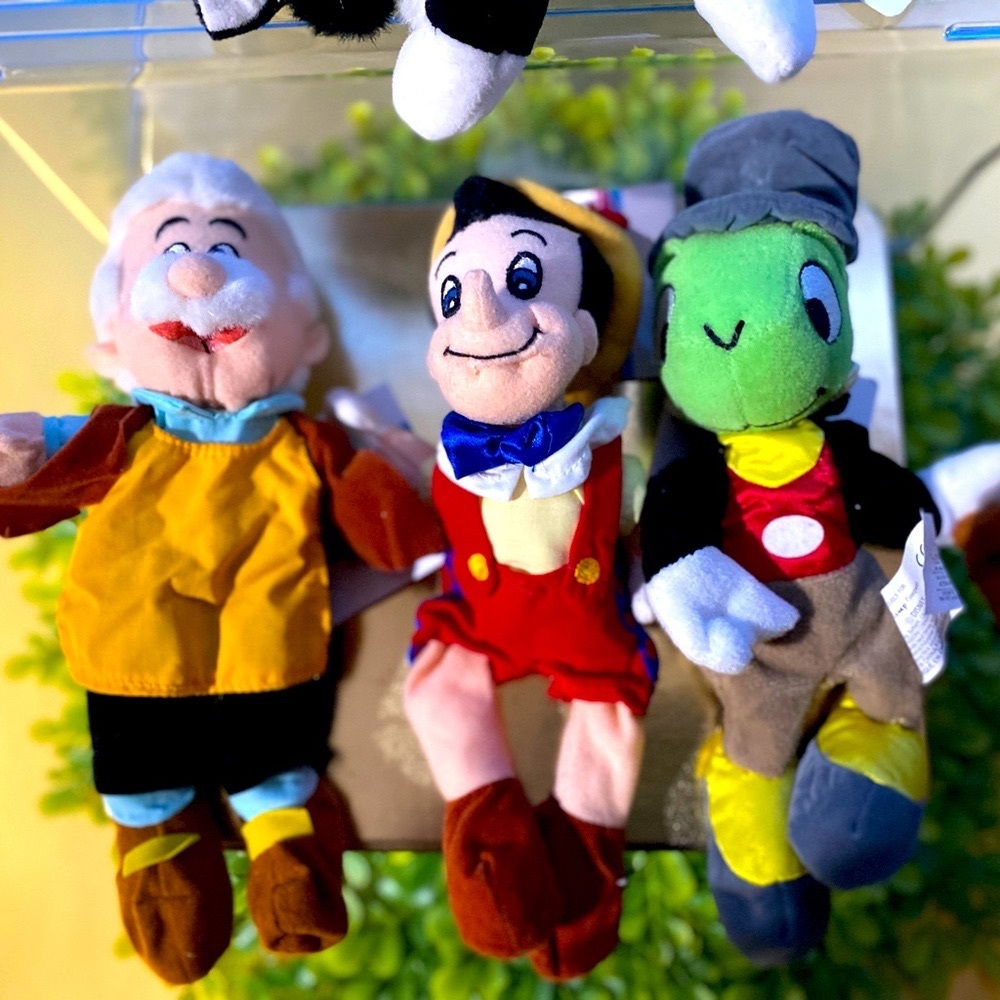 DISNEY EXCLUSIVE NWT VTG 90s PINOCCHIO RETIRED BEAN BAG PLUSH COMPLETE SET OF 4 - Picture 2 of 13